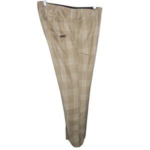 Quicksilver Men's Plaid Pants Tan W/ Blue Accent Stripes W33 I32